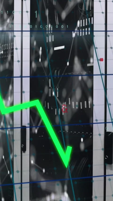 Green, yellow and blue graphs processing data and networks over computer server Stock Footage 321323452