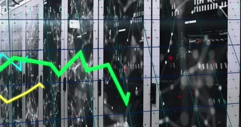 Green, yellow and blue graphs processing data and networks over computer server Stock Footage 329031990