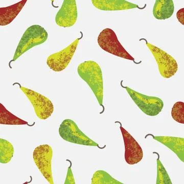 Green, yellow, and red pears on a light background seamless vector pattern Stock Illustration
