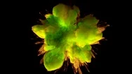 Green Yellow Color Burst - Colorful Smoke Powder Explosion Fluid Ink Alpha Matte Stock Footage