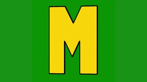 Green yellow letter m is shown pink background green screen animated chromakey Video stock 314064953