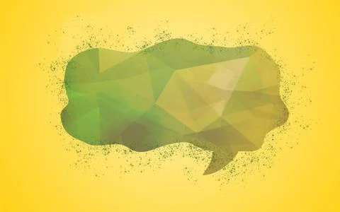 Green &amp; Yellow Low Poly Speech Text Bubble At Centre Stock Illustration