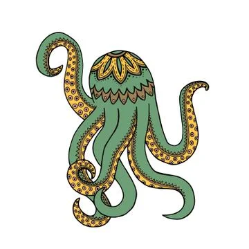 Green yellow octopus tangle pattern. Stock Illustration