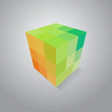 Green-Yellow pixel cube Stock Illustration