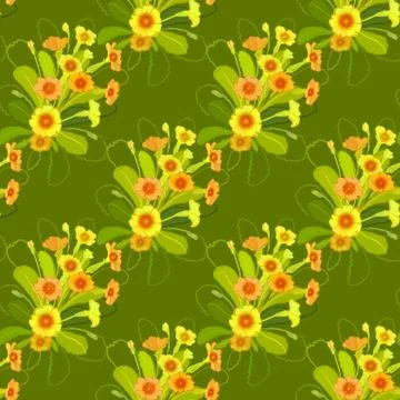 Green yellow primroses pattern. Stock Illustration