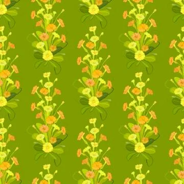 Green yellow primroses pattern. Stock Illustration