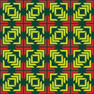 Green yellow red zig zag square fabric pattern         Stock Illustration
