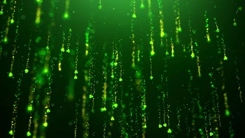 Green Yellow Shiny Clover Magic Glitter Particles Falling Low Angle 3d Rotating Stock Footage 232593460