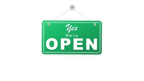 Green "yes we're open" hanging sign animation for retail business and store.. Stock Footage 344856226