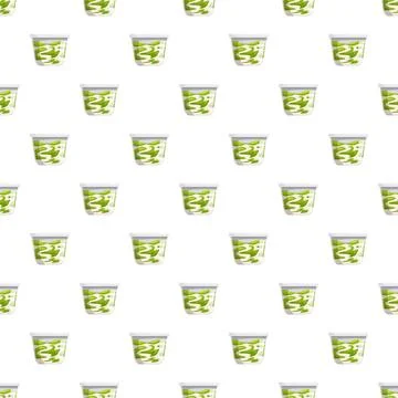 Green yogurt cup repeating pattern on white background Stock Illustration