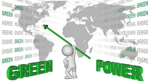 Green zeitgeist - composition of various graphic elements with 3D people Stock Illustration
