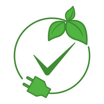 Green Zero Emission Icon. Vector Icon of Leaf and Electric Charger. Ecology.. Stock Illustration