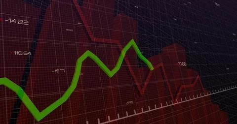 Green zigzag line fluctuating in virtual interface, with red bars, grid lines 스톡 일러스트