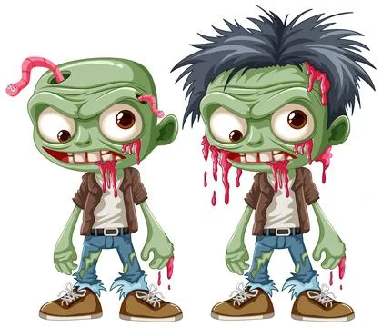 Green Zombie Cartoon Characters: A Vector Illustration Set イラスト素材
