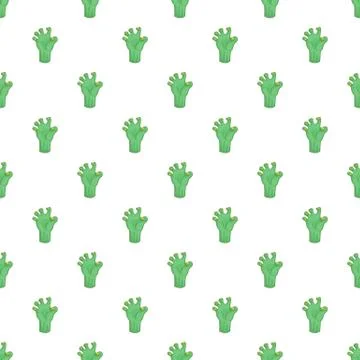 Green zombie hand pattern, cartoon style Illustrazione stock