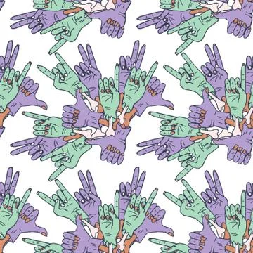 Green zombie hands seamless pattern Stock Illustration