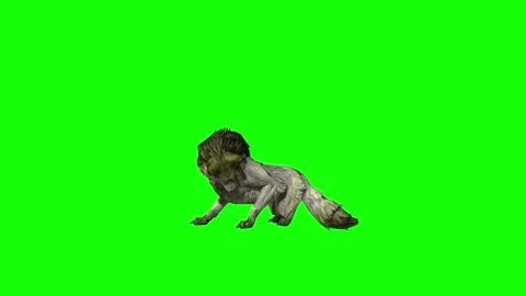 Green zombie Wolf KT  lick leg  green screen animation 3D rendering Stock Footage 296401424