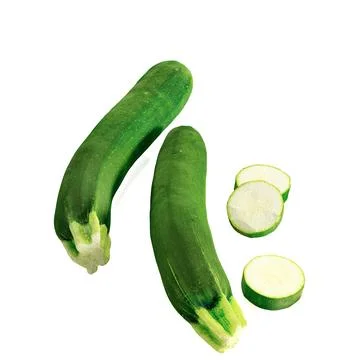 A green zucchini on a white surface, 3d rendering Stock Illustration