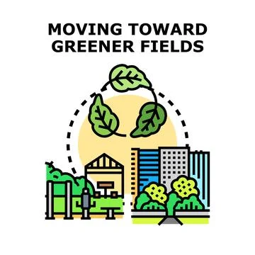 Greener fields development transitioning urban architecture Stock Illustration