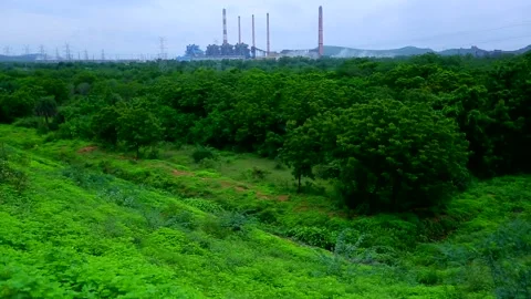 Greenery around Coal based  thermal power plant india Stock Footage 211371715