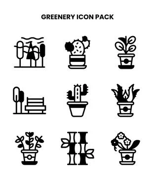 Greenery DuoTone Icons Pack Stock Illustration