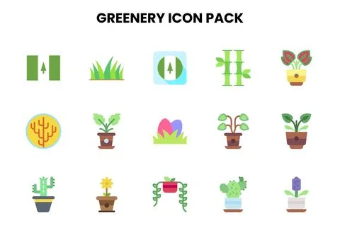 Greenery Flat Bundle Icons Pack Stock Illustration