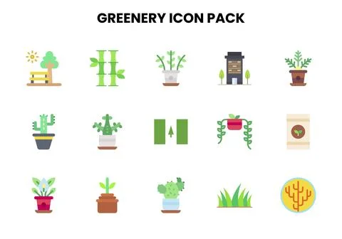Greenery Flat Icons Pack Illustrazione stock