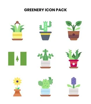 Greenery Flat Scalable Icons Pack Stock Illustration
