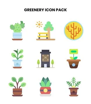 Greenery Flat Vector Icons Pack Stock Illustration