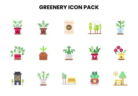 Greenery Flat Vector Icons Pack Stock Illustration