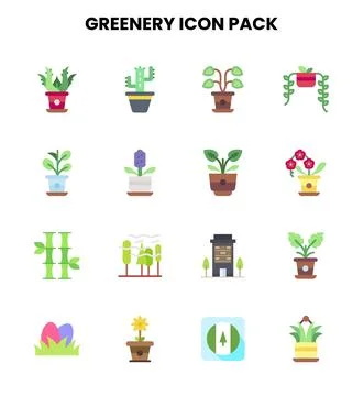 Greenery Flat Vector Icons Pack Stock Illustration