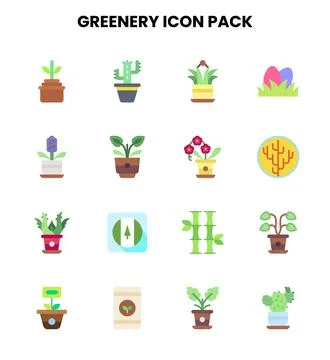 Greenery Flat Vector Icons Pack Stock Illustration