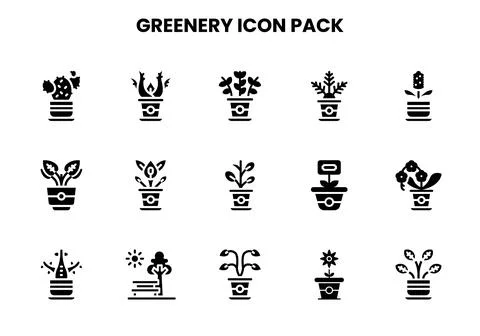 Greenery Glyph Graphics Icons Pack Stock Illustration