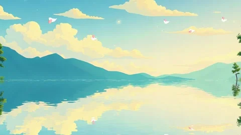 Greenery landscape with cloud reflection in lake Video stock 303952007