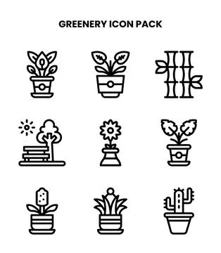 Greenery Line Icons Pack Illustrazione stock