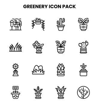 Greenery Line Set Icons Pack Illustrazione stock
