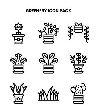 Greenery Line Set Icons Pack Stock Illustration