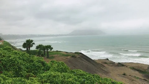 Greenery by ocean in Peru Stock Footage 83254804