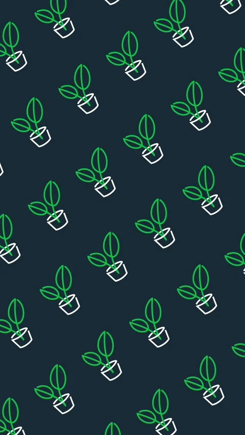 Greenery pattern with seamless potted plant line art icons background Video stock 334693063