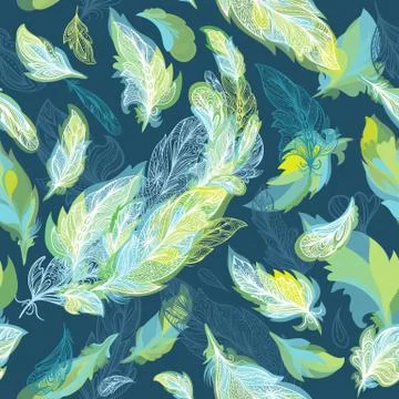 Greenery Romantic Vector Feather Pattern Stock Illustration