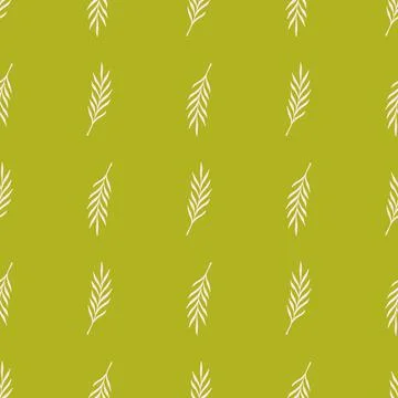 Greenery seamless pattern with simple branches leaf elements. Light green bac Illustrazione stock