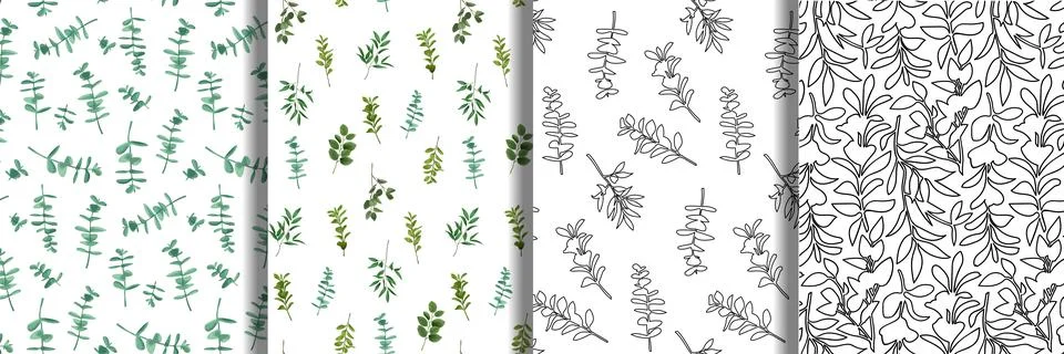 Greenery Seamless Patterns set for textile prints, wallpapers, wrapping Stock Illustration