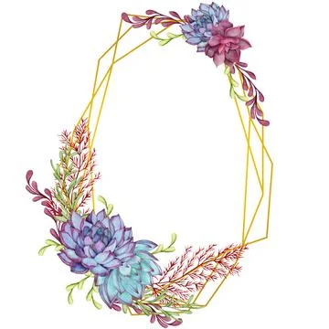 Greenery, succulent and branches frame border on white background. Beautiful Stock Illustration