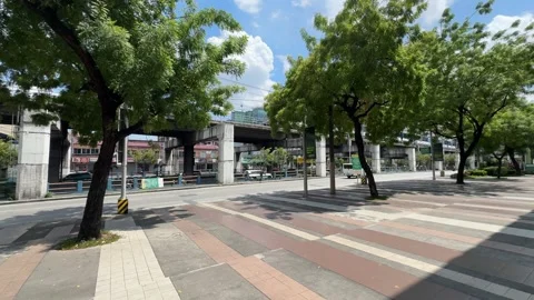 Greenery, Traffic, and MRT-3 on EDSA, Mandaluyong 4K 60fps Video stock 338278718
