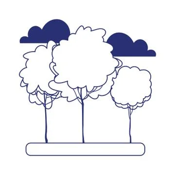 Greenery trees forest nature clouds isolated icon design line style Stock Illustration
