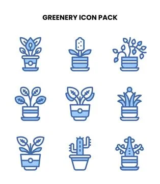 Greenery Two Colour Bundle Icons Pack Stock Illustration