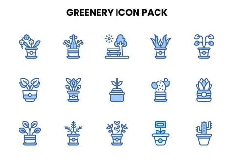 Greenery Two Colour Collection Icons Pack Stock Illustration