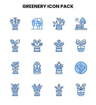 Greenery Two Colour Vector Icons Pack Stock Illustration
