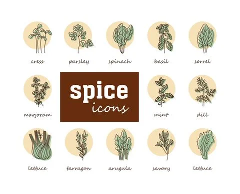 Greenery vector icon set. Vegetable green leaves Stock Illustration