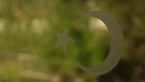 The greenery view behind the star and crescent, Turkish State Railways.  Vídeos de archivo 99709015